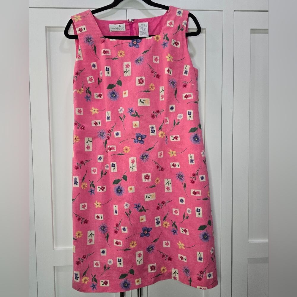 Vintage Liz Claiborne Pink Floral Textured Cotton Midi Dress Size 12 Cottagecore